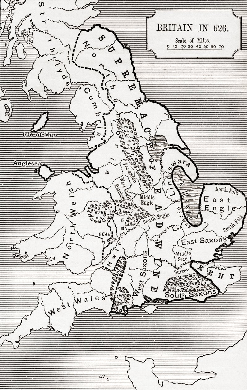 Mappa della Britannia nel 626, da 
