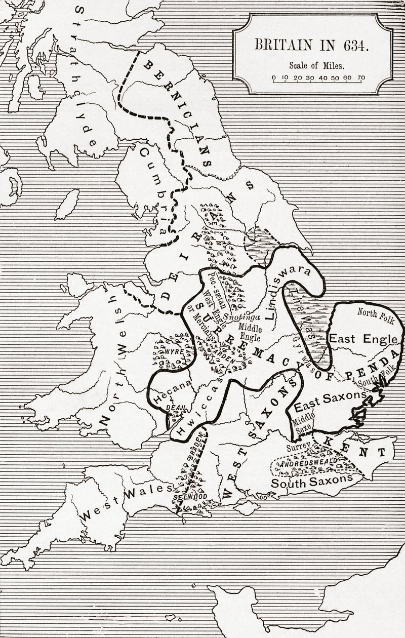 Mappa della Gran Bretagna nel 634, da 