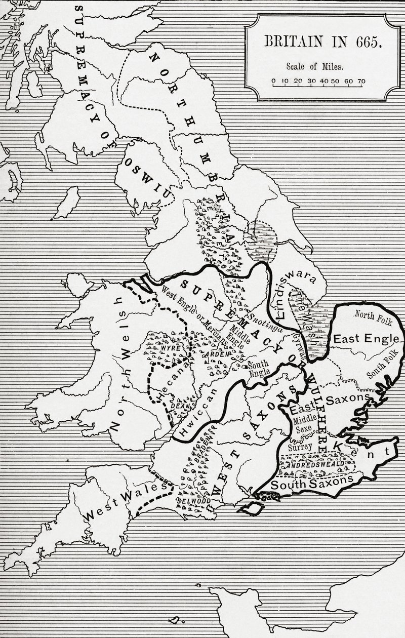 Mappa della Gran Bretagna nel 665, da 