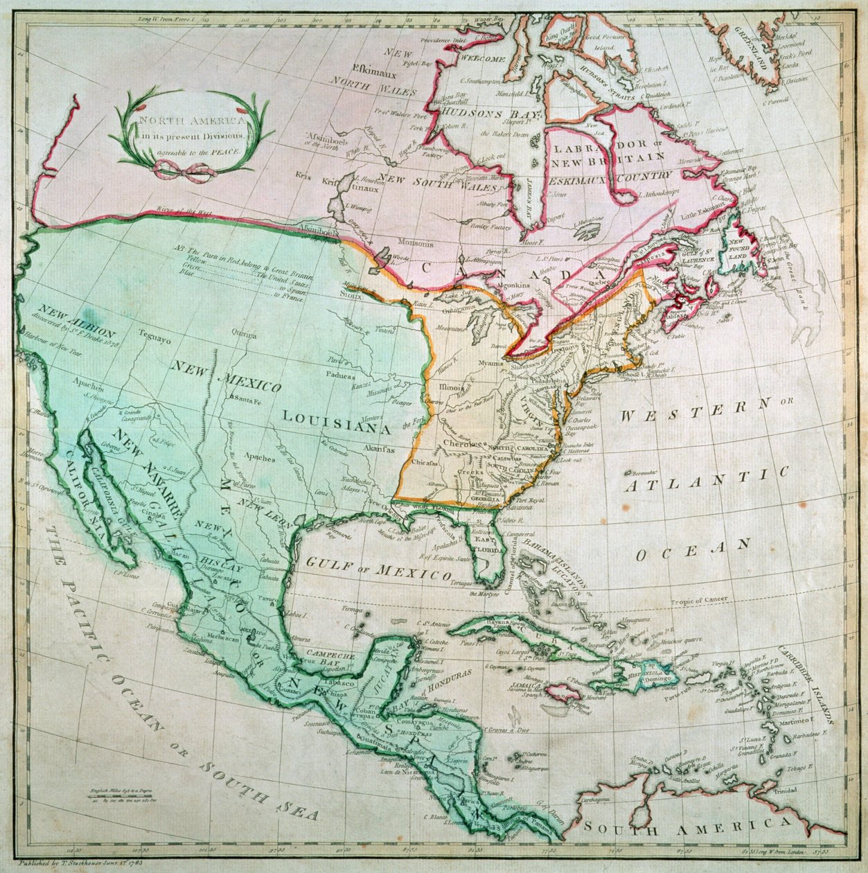 Mappa del Nord America, pubblicata da T. Stackhouse, 1783 da English School