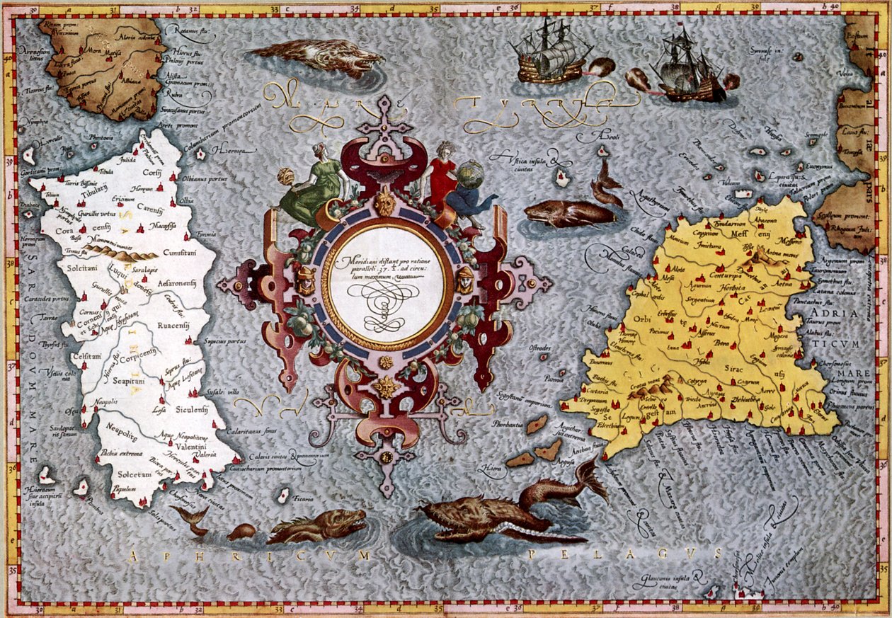 Carta della Sardegna e della Sicilia, "Geographica" di Tolomeo da English School