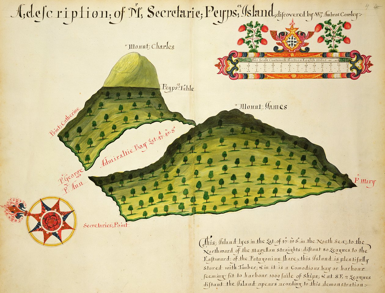 Mappa delle Isole Secretaire e Pepys nello Stretto di Magellano, c.1628 da English School