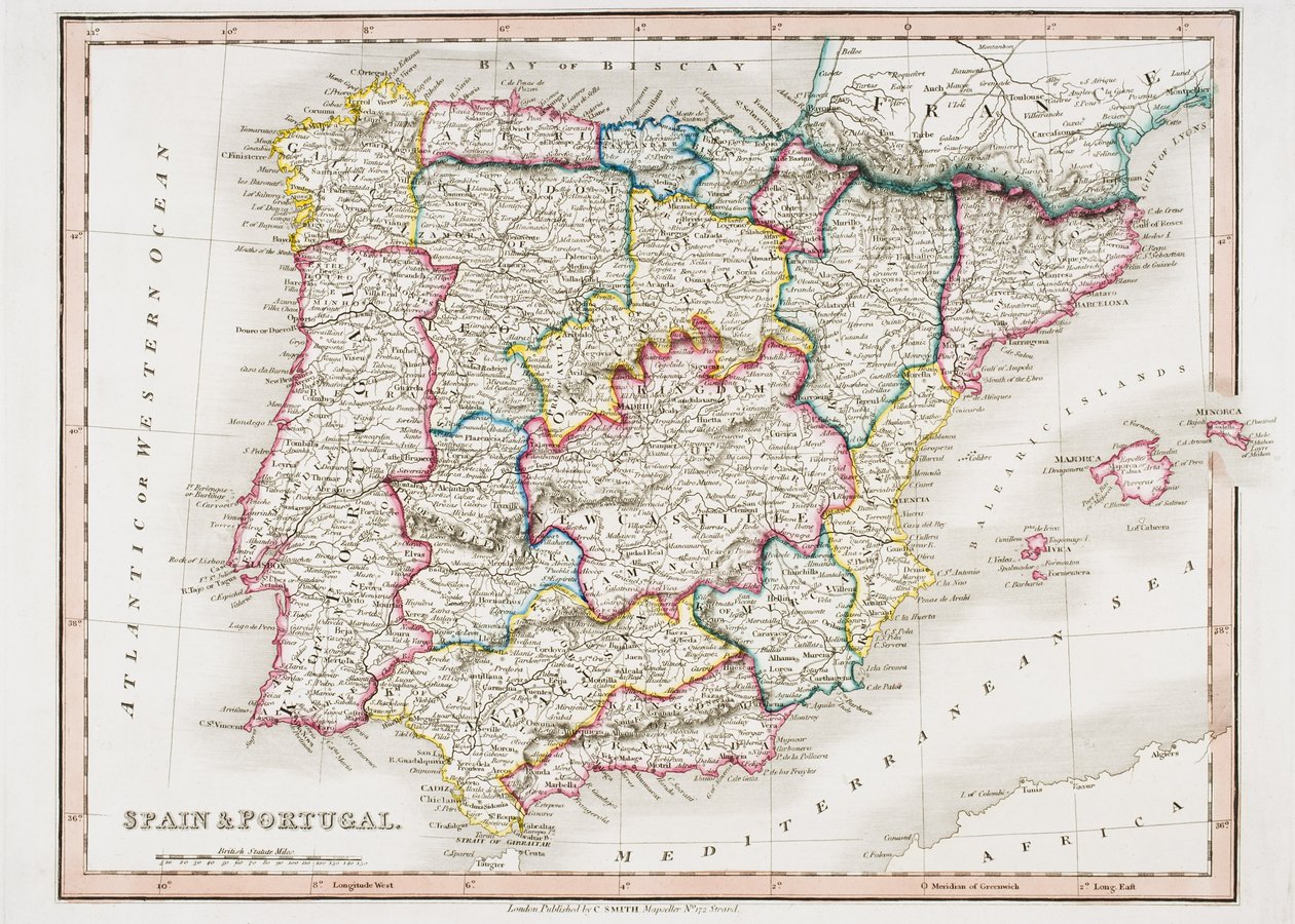 Mappa di Spagna e Portogallo, da 