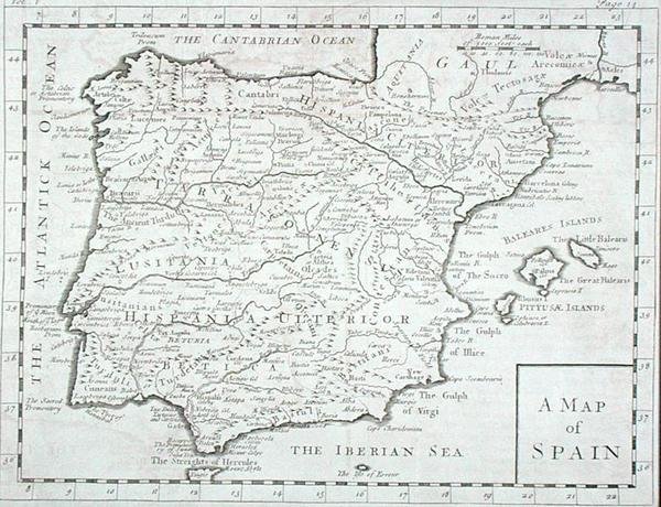 Mappa di Spagna e Portogallo, fine XVIII secolo da English School