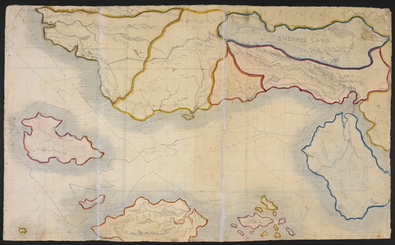 Mappa di Verdopolis, o Glass Town; una terra immaginaria, illustrazione da 