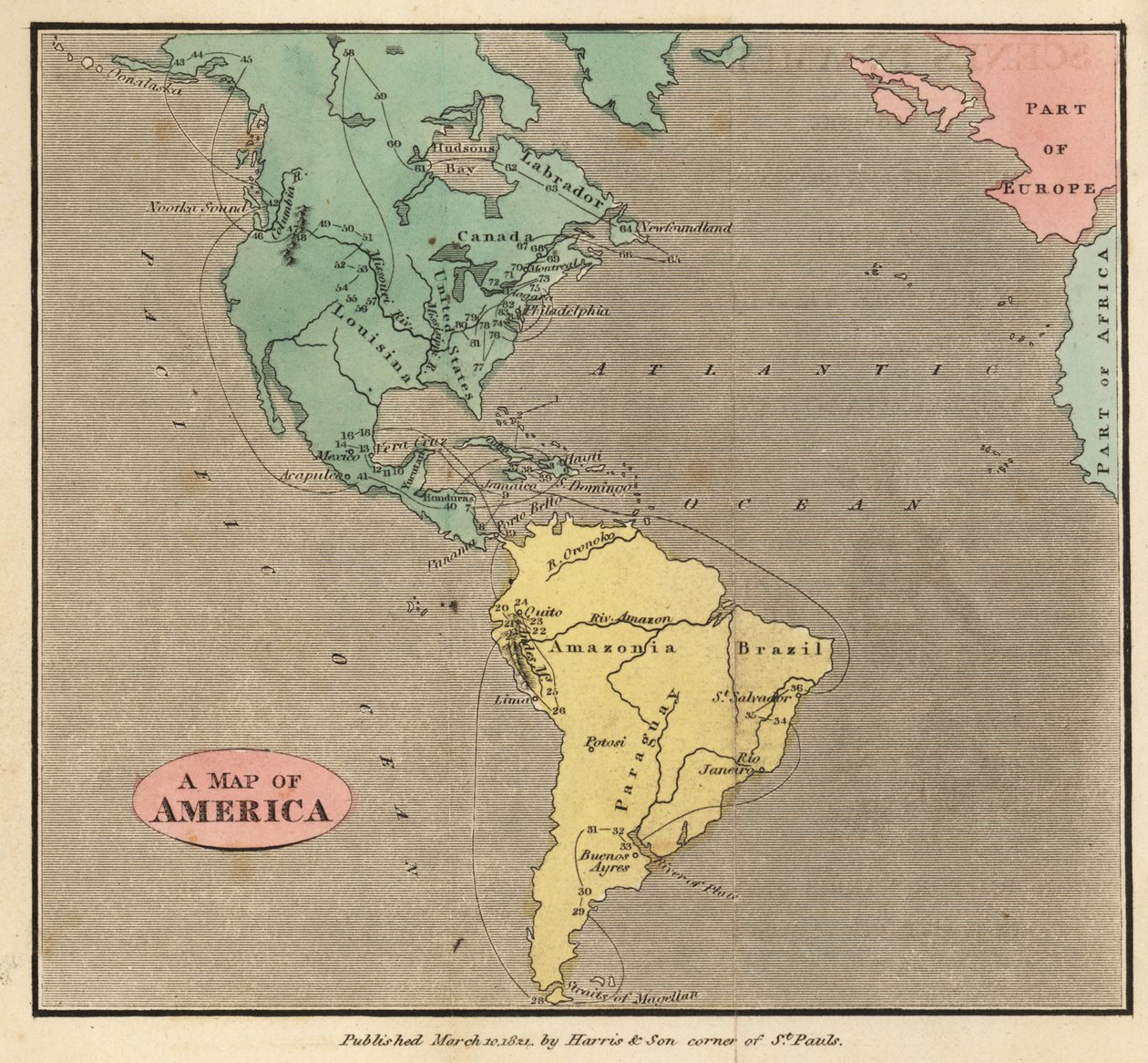 Mappa delle Americhe, circa 1821 da English School