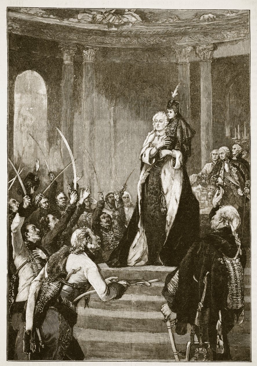 Maria Teresa e il Parlamento Ungherese, illustrazione da Cassells Illustrated History of England da English School