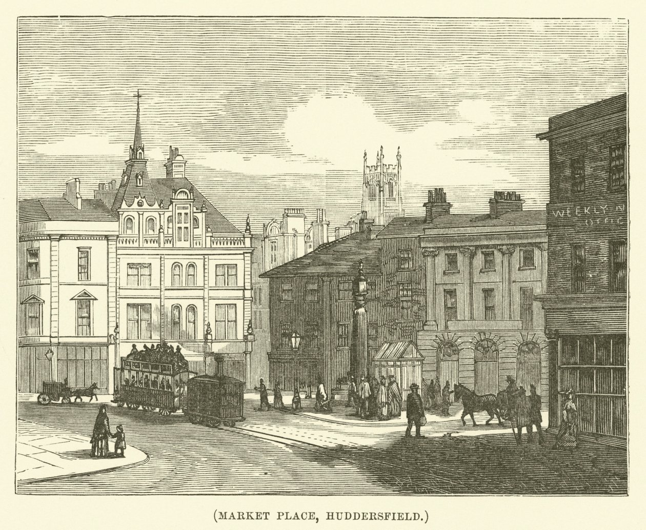 Piazza del mercato, Huddersfield (incisione) da English School