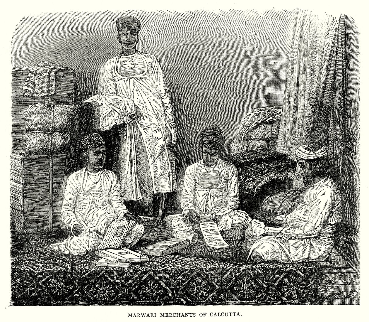 Mercanti marwari di Calcutta (incisione) da English School