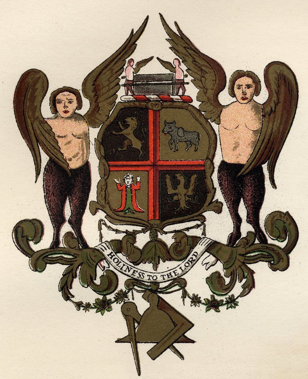 Stemma massonico, dopo un pannello dipinto in possesso di W.H.Y. Rylands, da La Storia della Massoneria, volume II, pubblicato da Thomas C. Jack, Londra, 1883 da English School