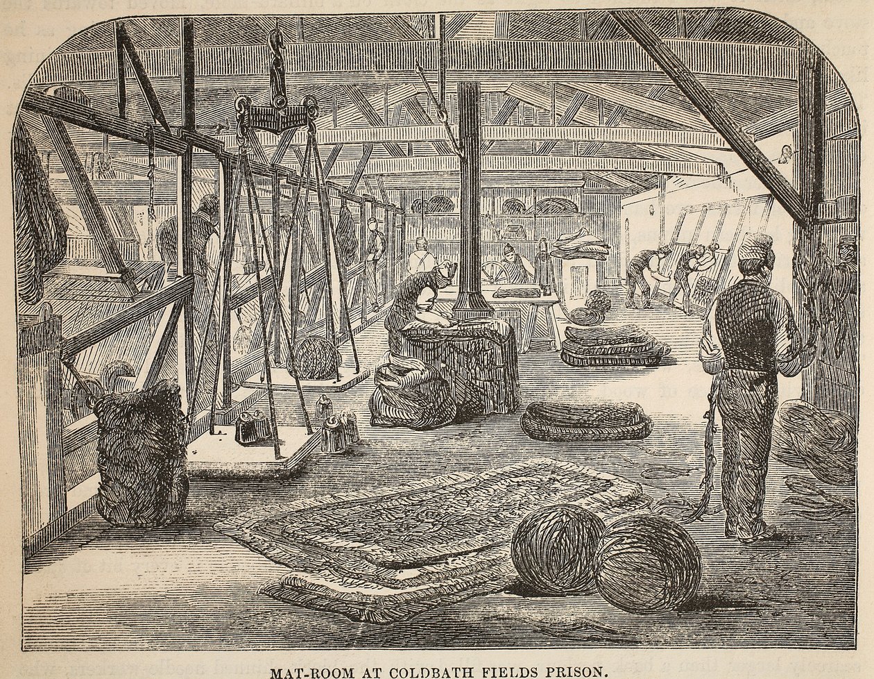 Sala dei tappeti alla prigione di Coldbath Fields, illustrazione da Le Prigioni Criminali di Londra e Scene dalla Vita Carceraria di Henry Mayhew e John Binny, pub. 1862 da English School