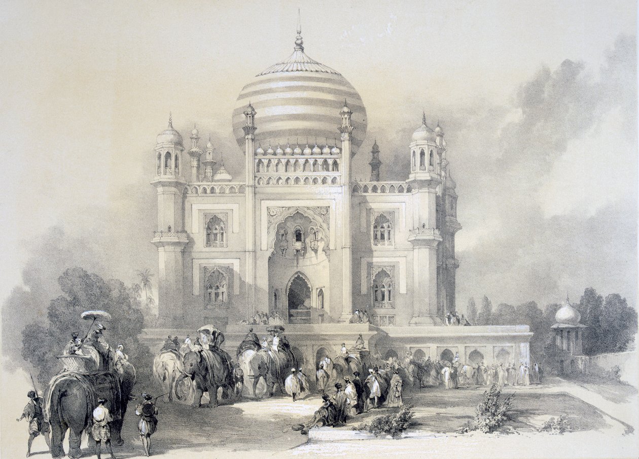 Mausoleo di Jufhir Junge, Delhi, da The Oriental Portfolio: Picturesque Illustrations of the Scenery and Architecture of India di Horace H. Wilson, pubblicato 1841 da English School