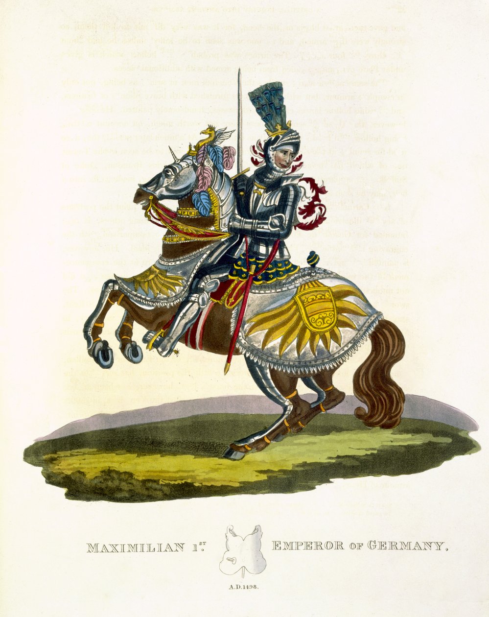 Massimiliano I, Re di Germania e Imperatore del Sacro Romano Impero, 1498, da Antiche Armature di Samuel Rush Meyrick, 1824 da English School