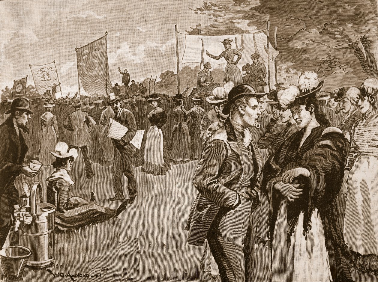 Riunione delle lavandaie a Hyde Park, 1891, illustrazione da Cassells Illustrated History of England da English School