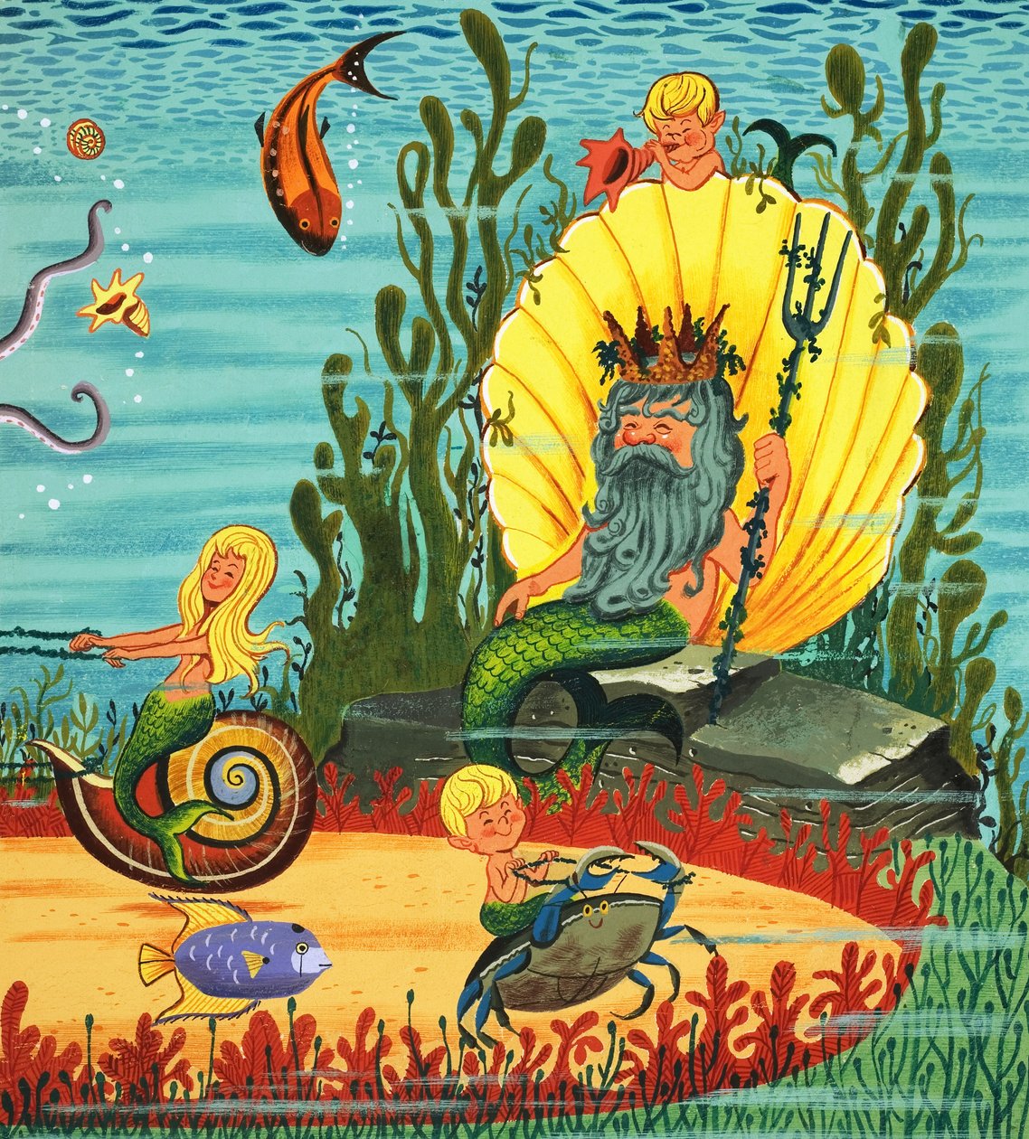 Mermaid Folk (guazzo su carta) da English School