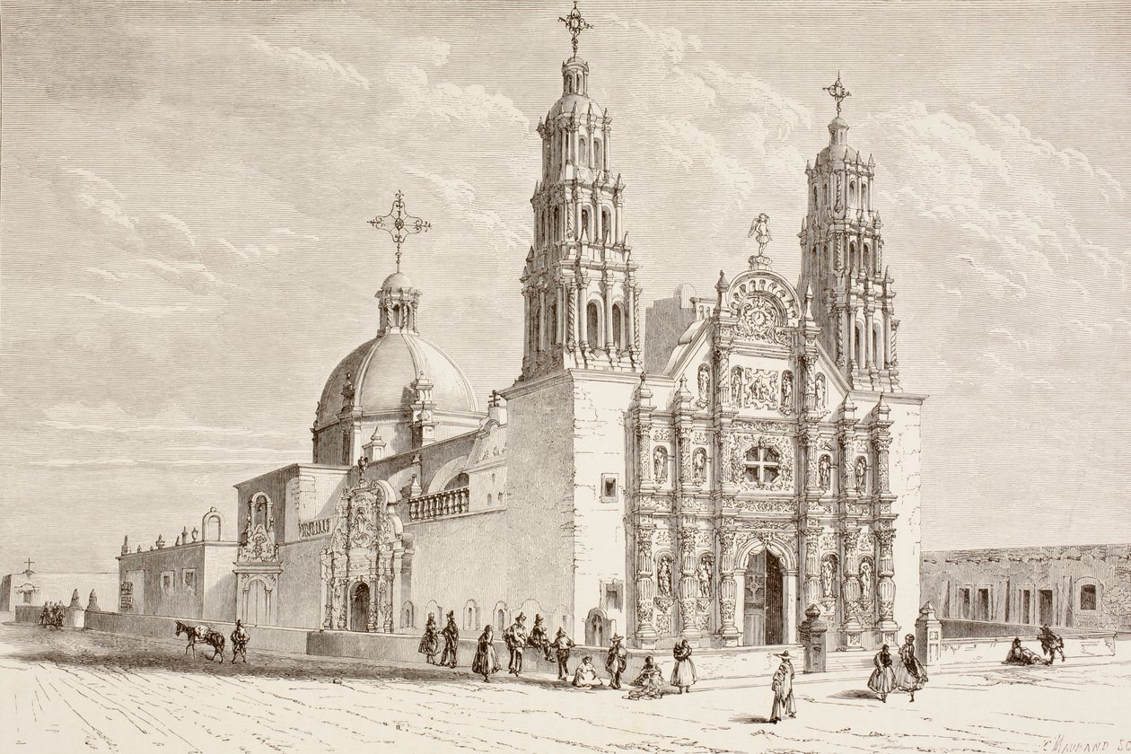 Cattedrale metropolitana in Plaza de Armas, Chihuahua, Messico nel XIX secolo da English School