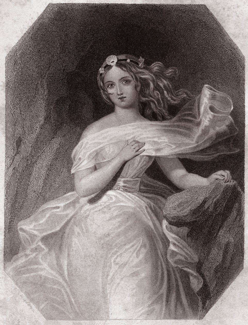 Miranda (La Tempesta) - Galleria delle donne di Shakespeare, collezione di quarantacinque ritratti seri degli artisti londinesi del primo Ottocento, arricchita da note critiche e letterarie circa 1838 da English School