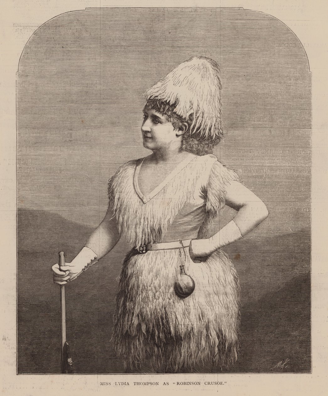 Miss Lydia Thompson come "Robinson Crusoe" (incisione) da English School