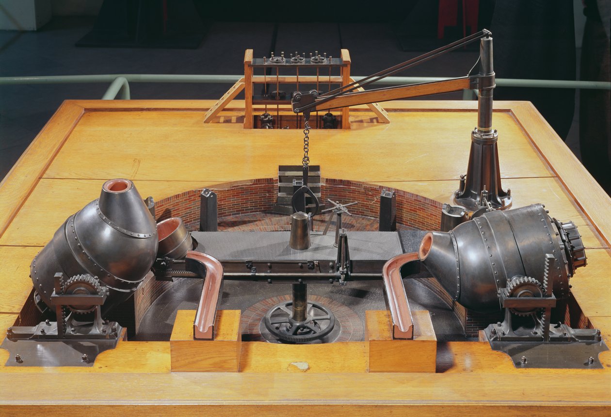 Modello del convertitore inventato da Henry Bessemer (1813-98) nel 1855 da English School