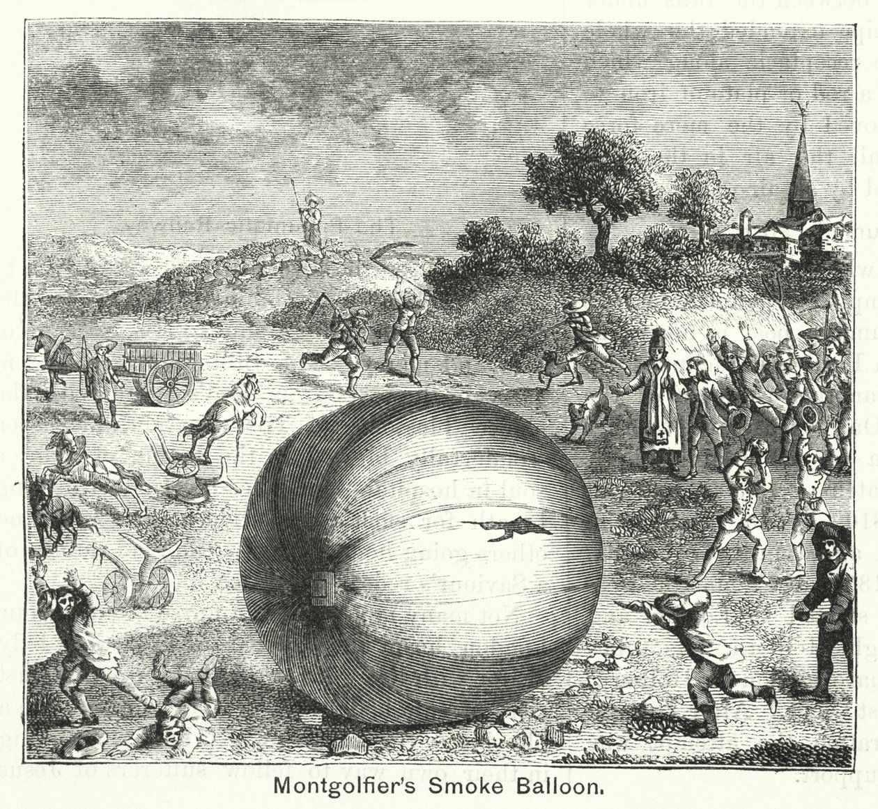 Pallone fumogeno di Montgolfier (incisione) da English School