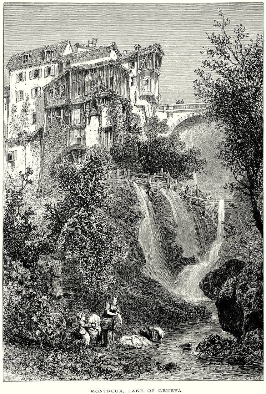 Montreux, Lago di Ginevra (incisione) da English School