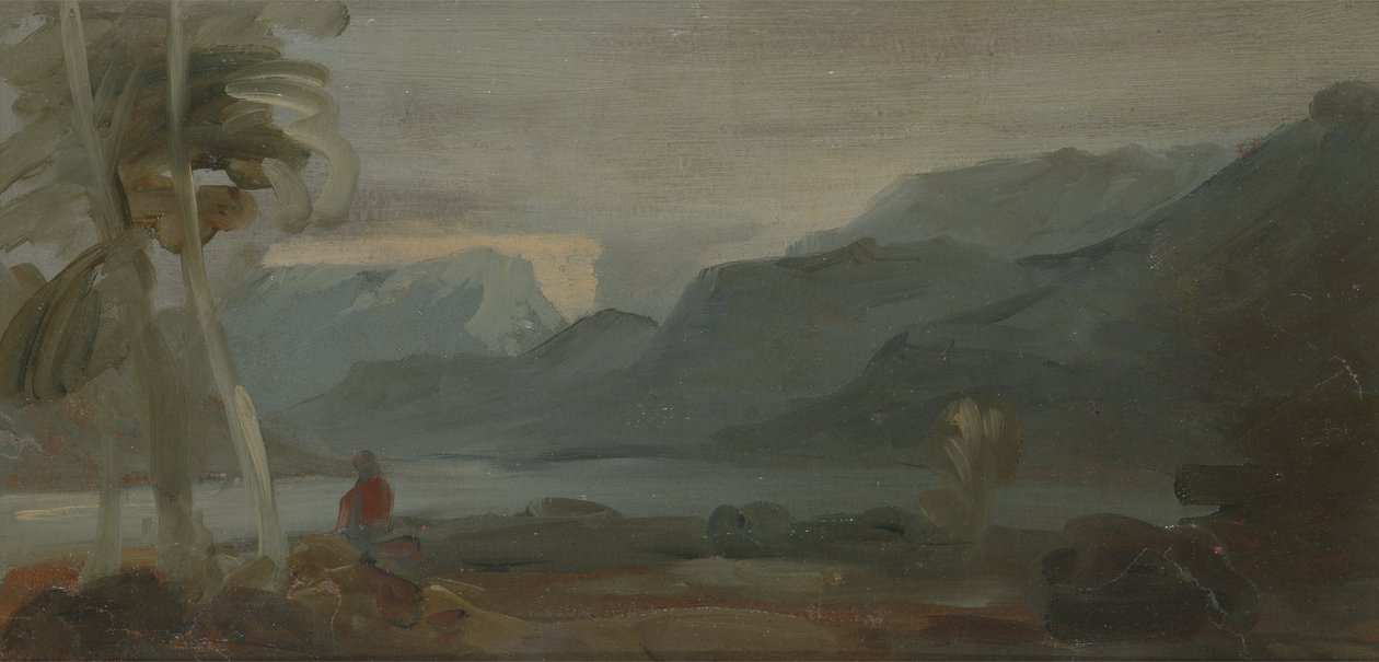 Paesaggio montuoso con figure e bestiame, precedentemente attribuito a J.M.W. Turner (1775-1851) e anche attribuito a Peter de Wint (1784-1849), 1806-07 da English School