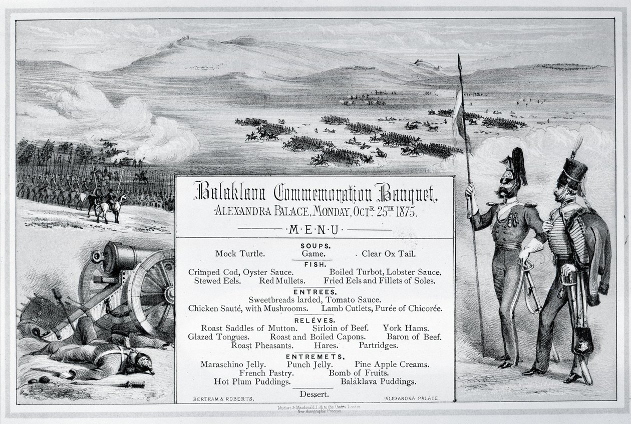 Menu illustrato montato per il Banquetto Commemorativo di Balaklava tenuto all
