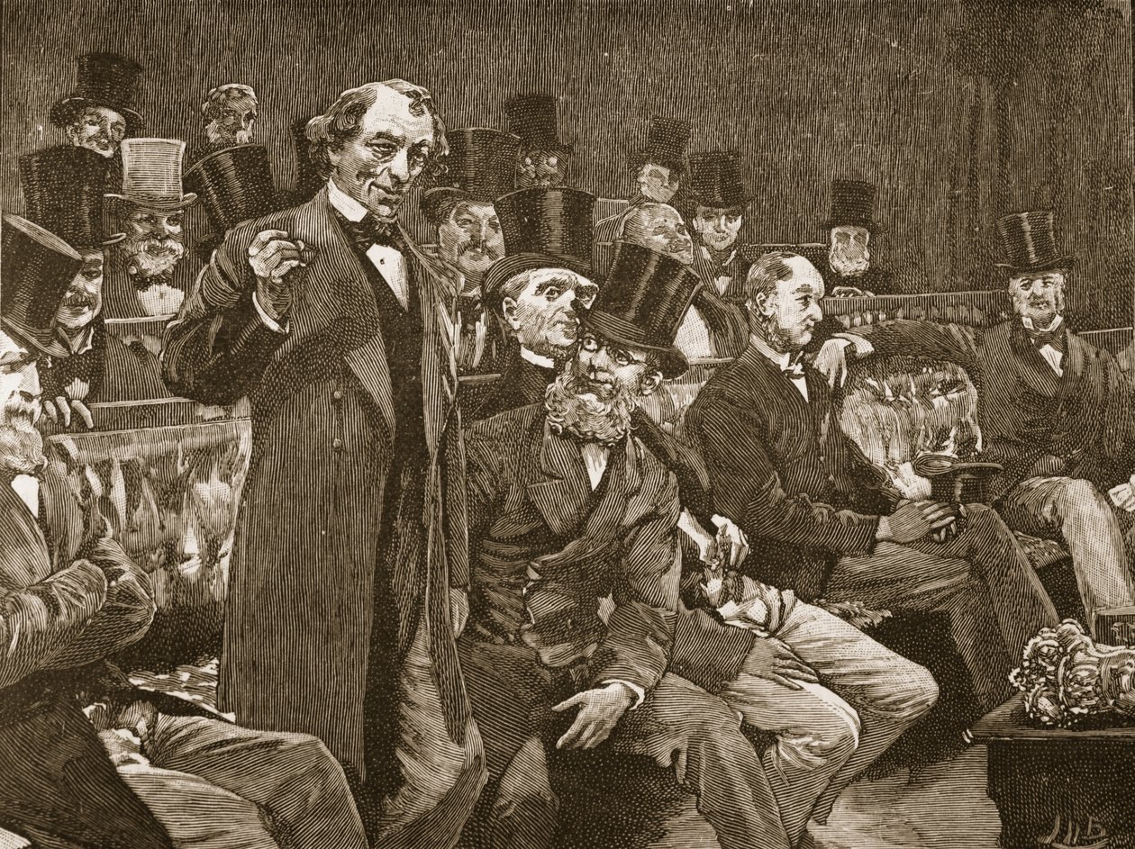 Disraeli racconta alla Camera dei Comuni la sua storia sullo "champagne secco". da English School