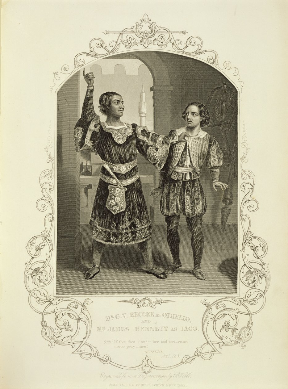 Mr G. V. Brooke come Otello e James Bennett come Iago, Atto III Scena 3, in Otello di William Shakespeare (1564-1616) da English School