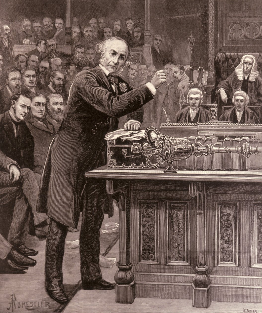 Mr. Gladstone che spiega alla Camera dei Comuni il suo schema per il governo dell