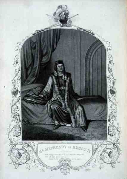 Mr Macready come Enrico IV, Atto III Scena 1, in Enrico IV di William Shakespeare (1564-1616) da English School