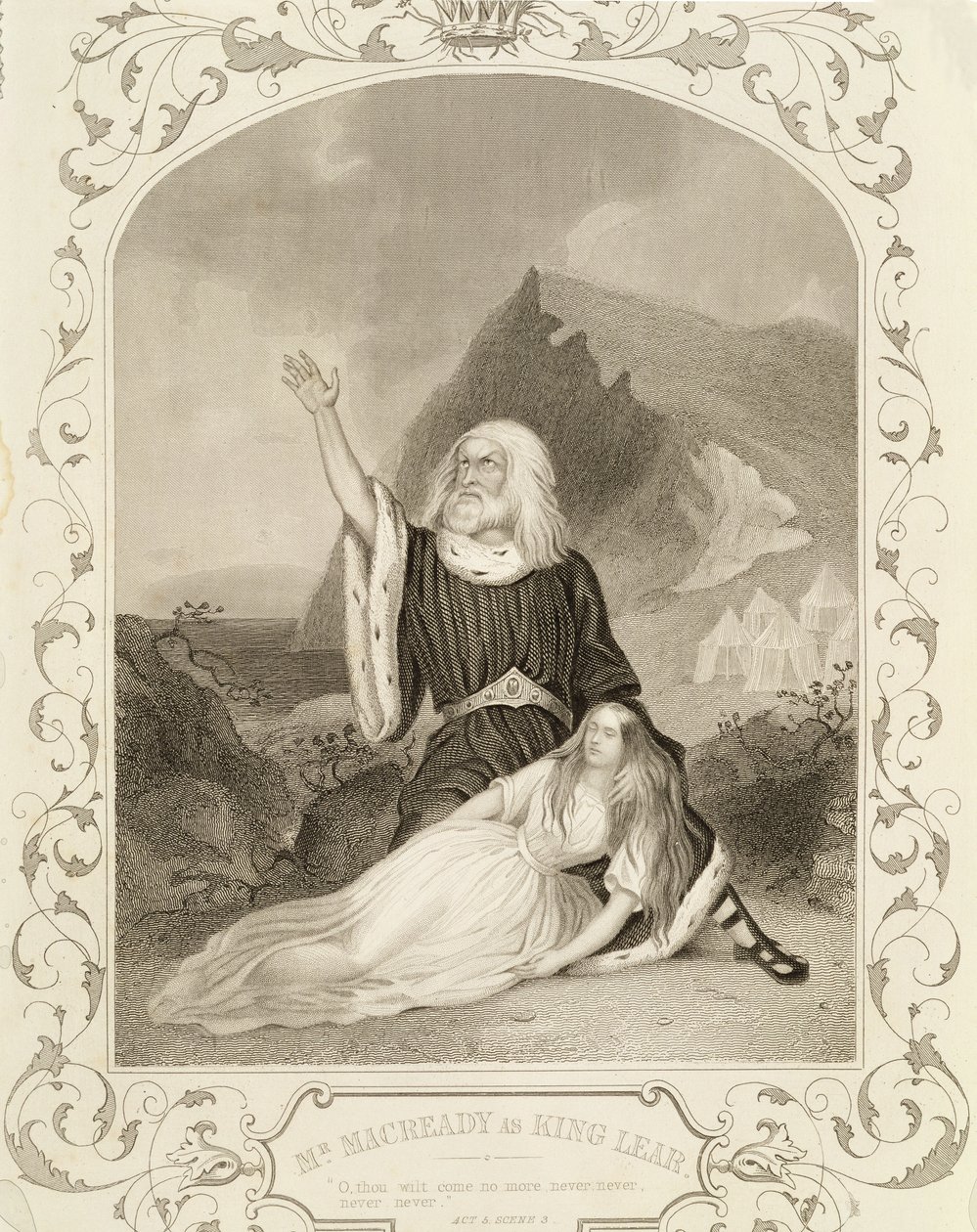 Mr Macready come Re Lear, Atto V Scena 3, nella commedia di William Shakespeare (1564-1616) da English School