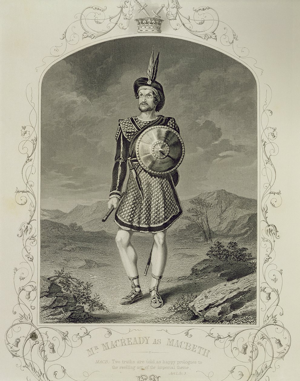 Mr Macready come Macbeth, Atto I Scena 3, nella commedia di William Shakespeare (1564-1616) da English School