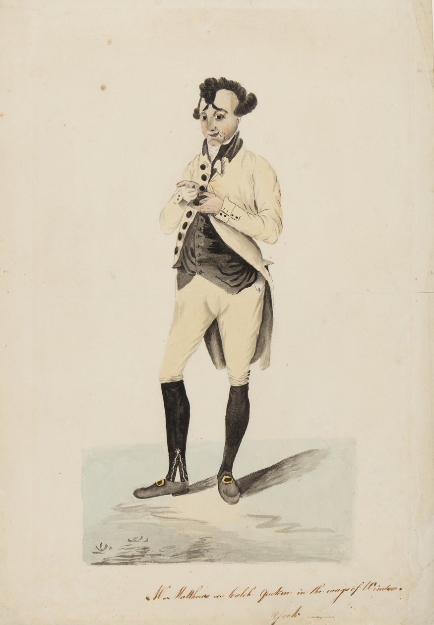 Mr Matthews come Caleb Quotem in The Wags of Windsor, York, c.1820 da English School