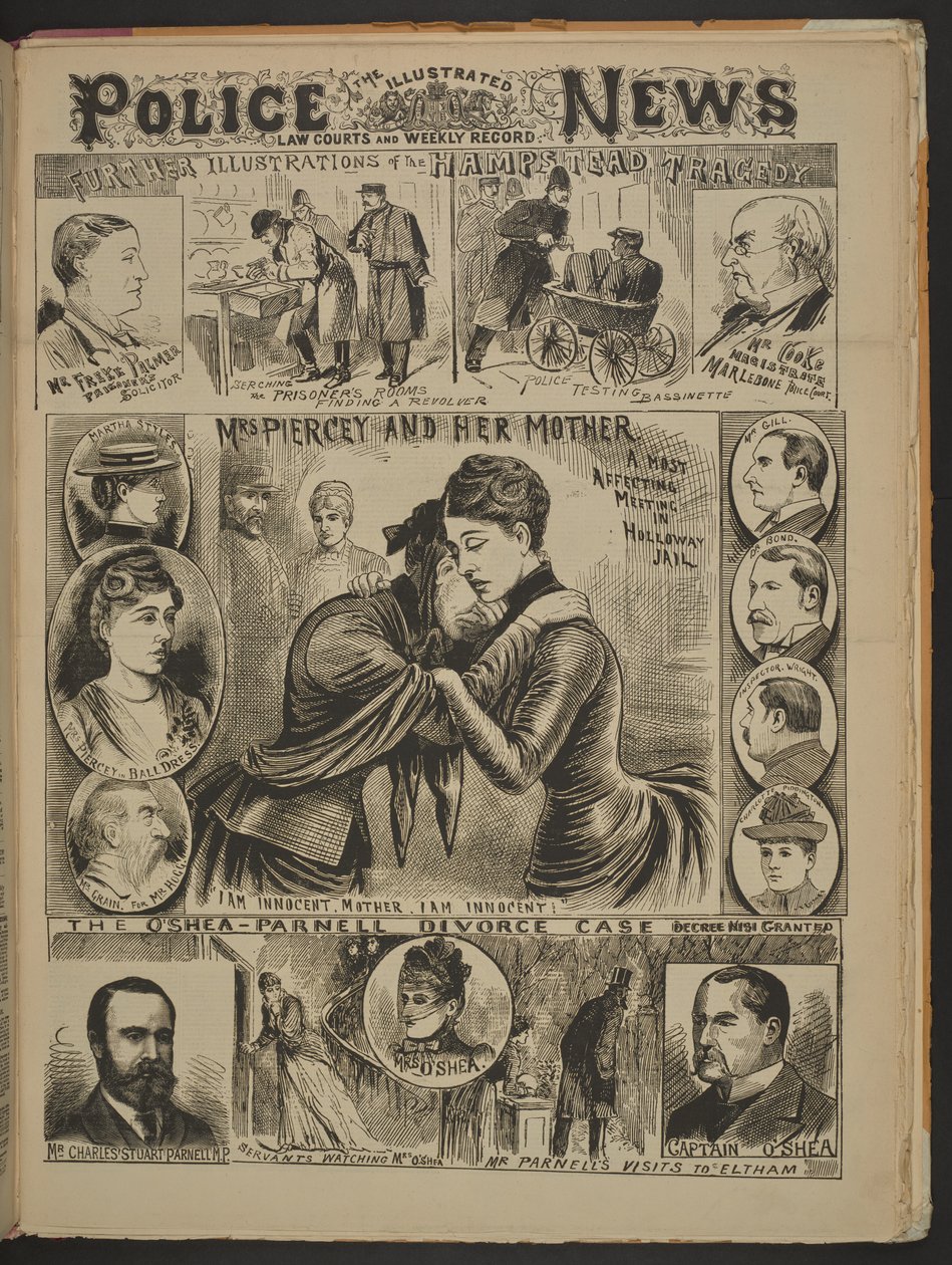 La signora Piercey e sua madre. Un incontro molto affettuoso nella prigione di Holloway. Sono innocente madre. Sono innocente", Illustrated Police News, 22 novembre 1890 (carta di giornale) da English School