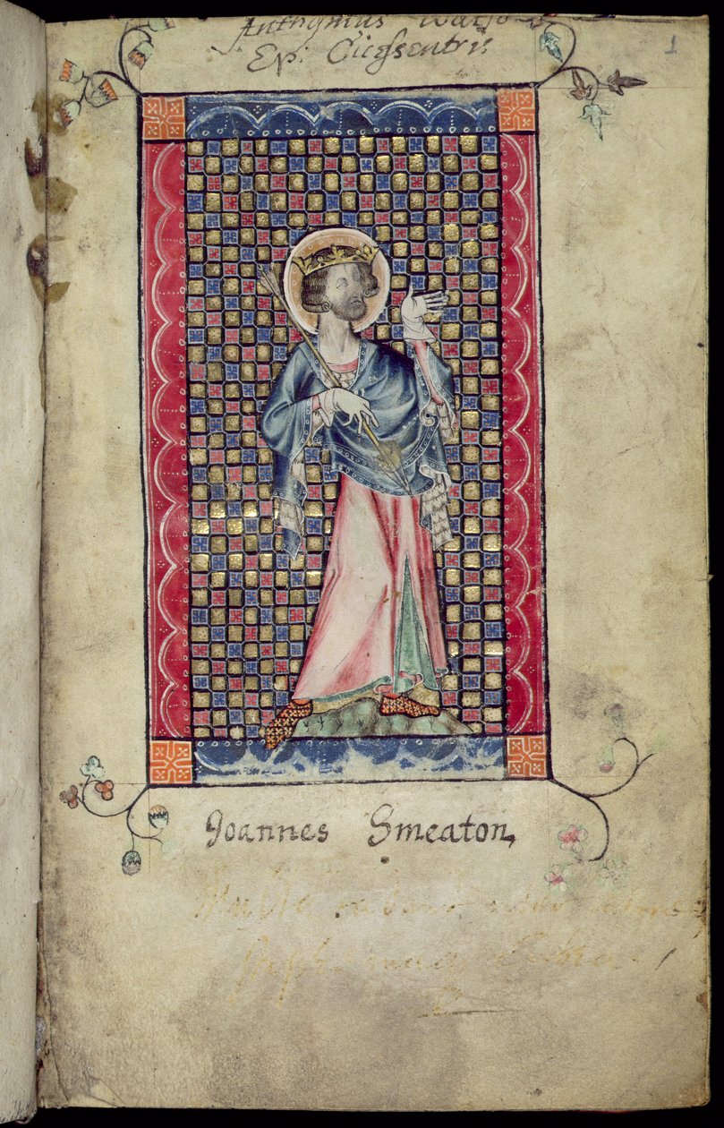Ms 1-2005, f.1r: San Edmondo, miniatura dal Salterio di Macclesfield, Uso di Sarum, East Anglia, c.1330 da English School