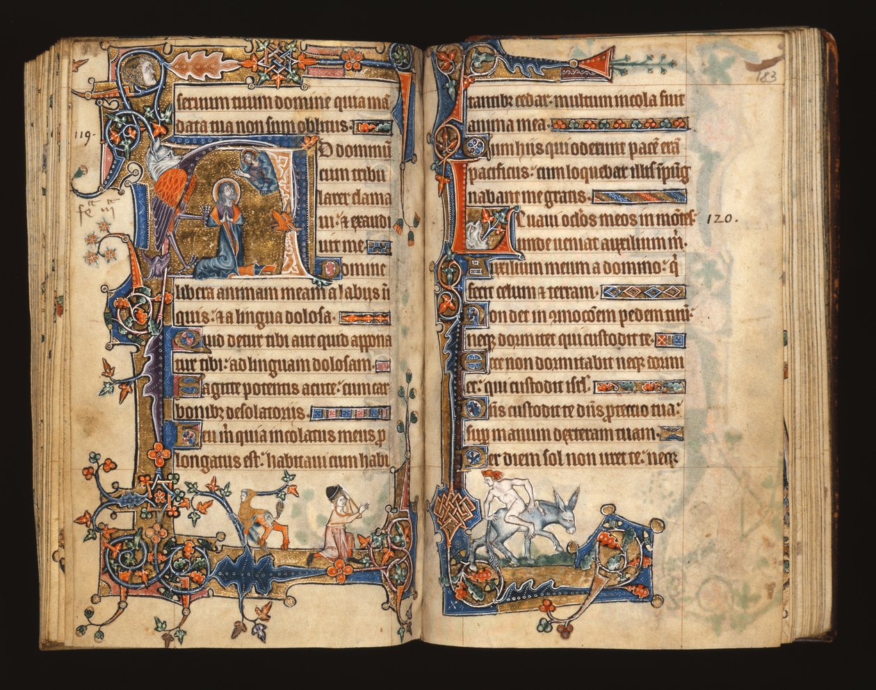 Ms 1-2005, ff.182v-183r: Davide in preghiera, iniziale istoriata dal Salterio di Macclesfield, Uso di Sarum, East Anglia, c.1330 da English School