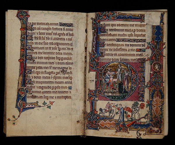 Saul invia Doeg a uccidere i sacerdoti di Nob, iniziale istoriata dal Salterio di Macclesfield, Uso di Sarum, East Anglia, c.1330 da English School