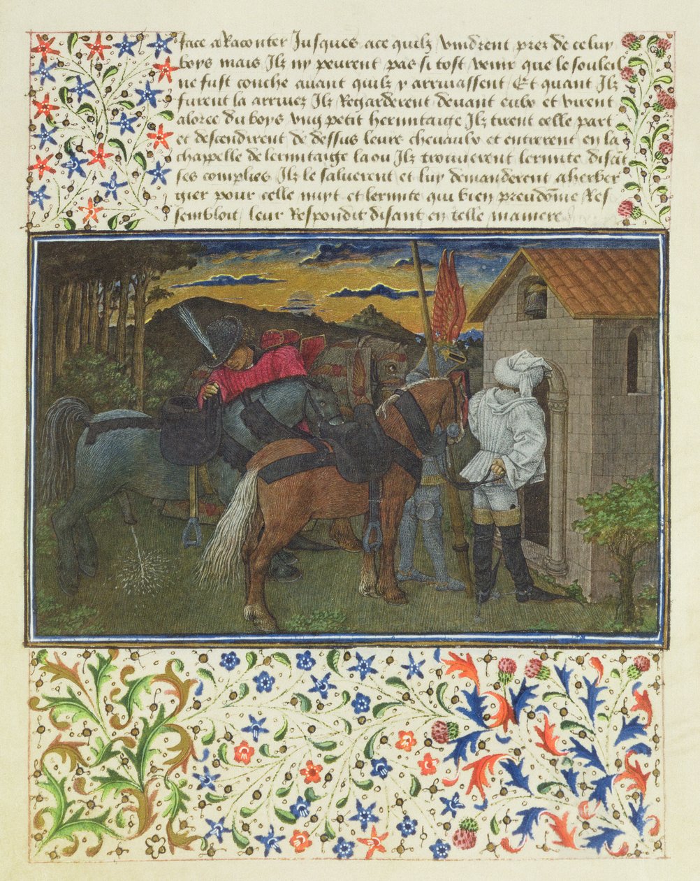 Ms. 2597 Cuore, Desiderio e Generosità, tardi la sera, davanti alla cella degli eremiti, edizione facsimile di Livre du Coeur d