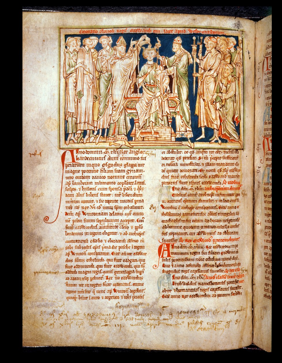 Edoardo il Confessore (1004-66), miniatura da Flores Historiarum, di Matthew Paris, 1250-52 da English School