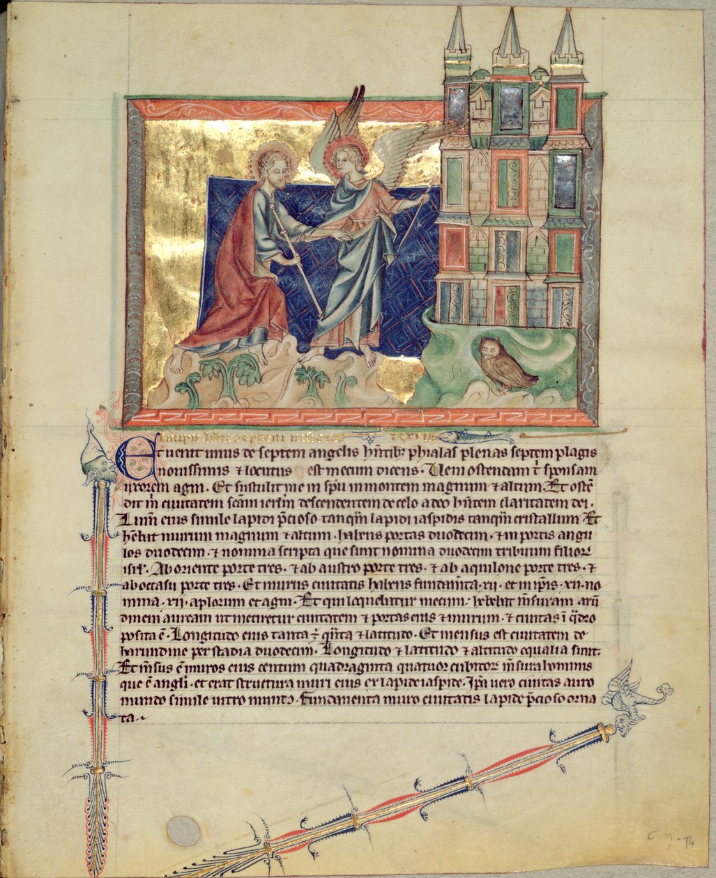Ms L.A. 139-Lisboa fol.74 Un angelo che mostra la Nuova Gerusalemme a San Giovanni Evangelista, dall