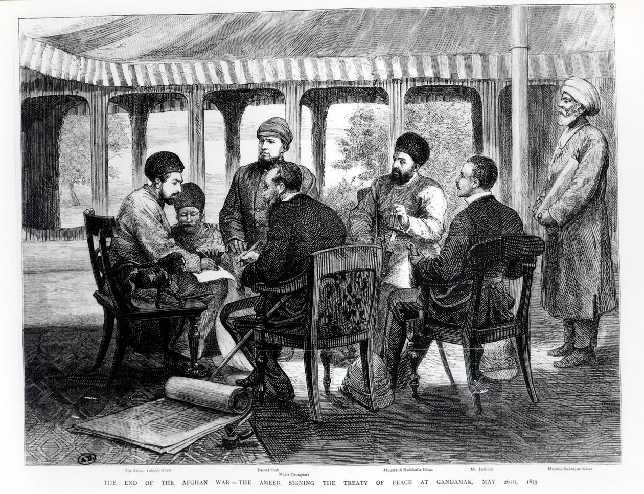 Muhammad Yaqub Khan (1849-1923) firma il Trattato di Pace a Gundamak il 26 maggio 1879 da English School