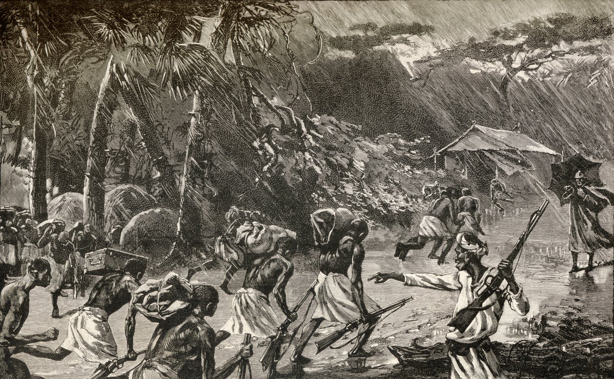 Portatori nativi nella spedizione di soccorso di Emin Pasha di Sir Henry Morton Stanley in Africa dal 1886 al 1889 da English School