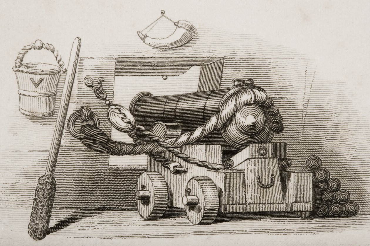 Cannone navale, illustrazione da Englands Battles by Sea and Land di Lieut. Col. Williams da English School