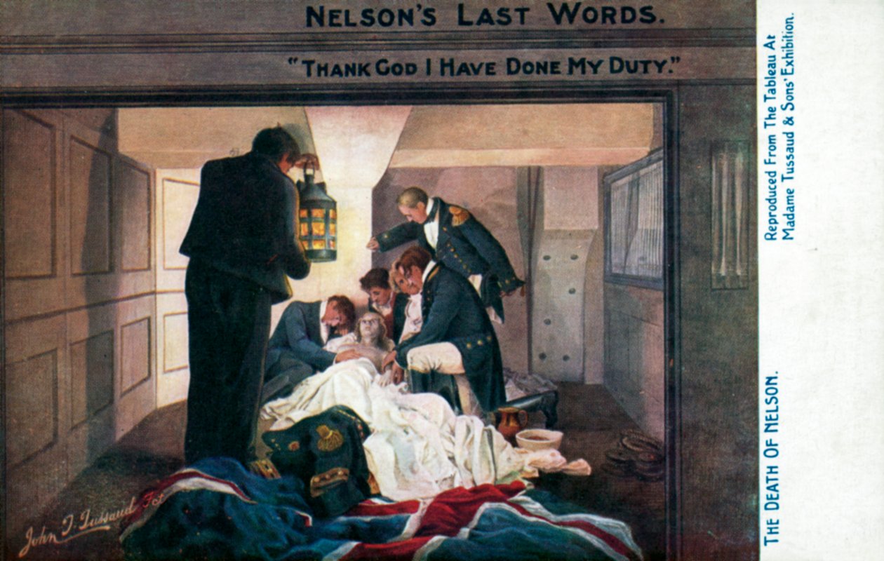 Le ultime parole di Nelson, Grazie a Dio ho fatto il mio dovere (litografia a colori) da English School