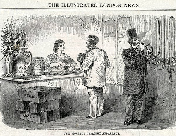 Nuovo apparato di illuminazione a gas mobile, tratto dal London Illustrated News da English School