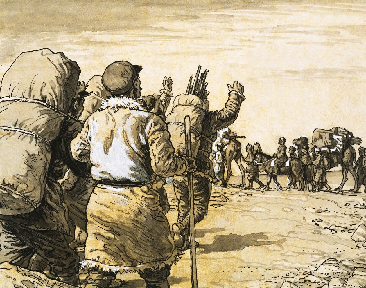 Nikolai Prjevalsky viaggia attraverso il deserto del Gobi e incontra un treno di cammelli da English School