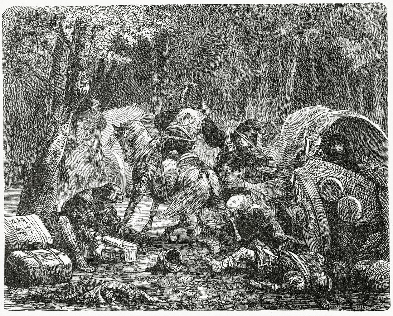 Nobili che saccheggiano mercanti itineranti, 1882 da English School
