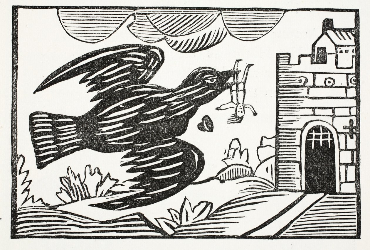 Ora da un corvo di grande forza, via il povero Tom fu portato, illustrazione da Chap-books del XVIII secolo di John Ashton, pub. 1882 da English School