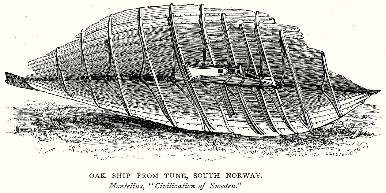 Nave di quercia da Tune, Norvegia meridionale (incisione) da English School
